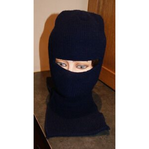 Vintage Wigwam Knit Blue Balaclava One Hole Ski Mask Neck Guard Creslan Acrylic